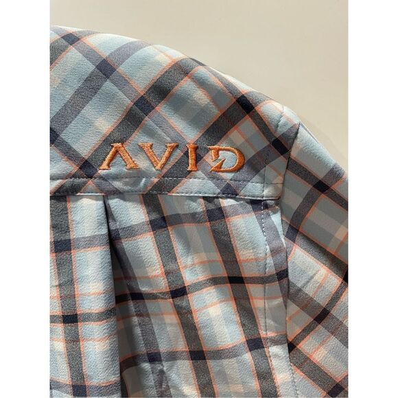 AVID Long Sleeve Button Up Shirt UV Protection Navy Coral Plaid NWT Men’s Sz M - Picture 3 of 7